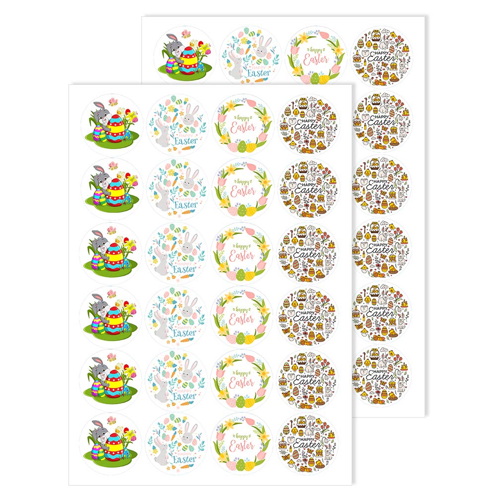 Pack of 48 Round Easter Sticker 45mm Ideal for Cards, Gifts, Easter Souvenirs Packwith