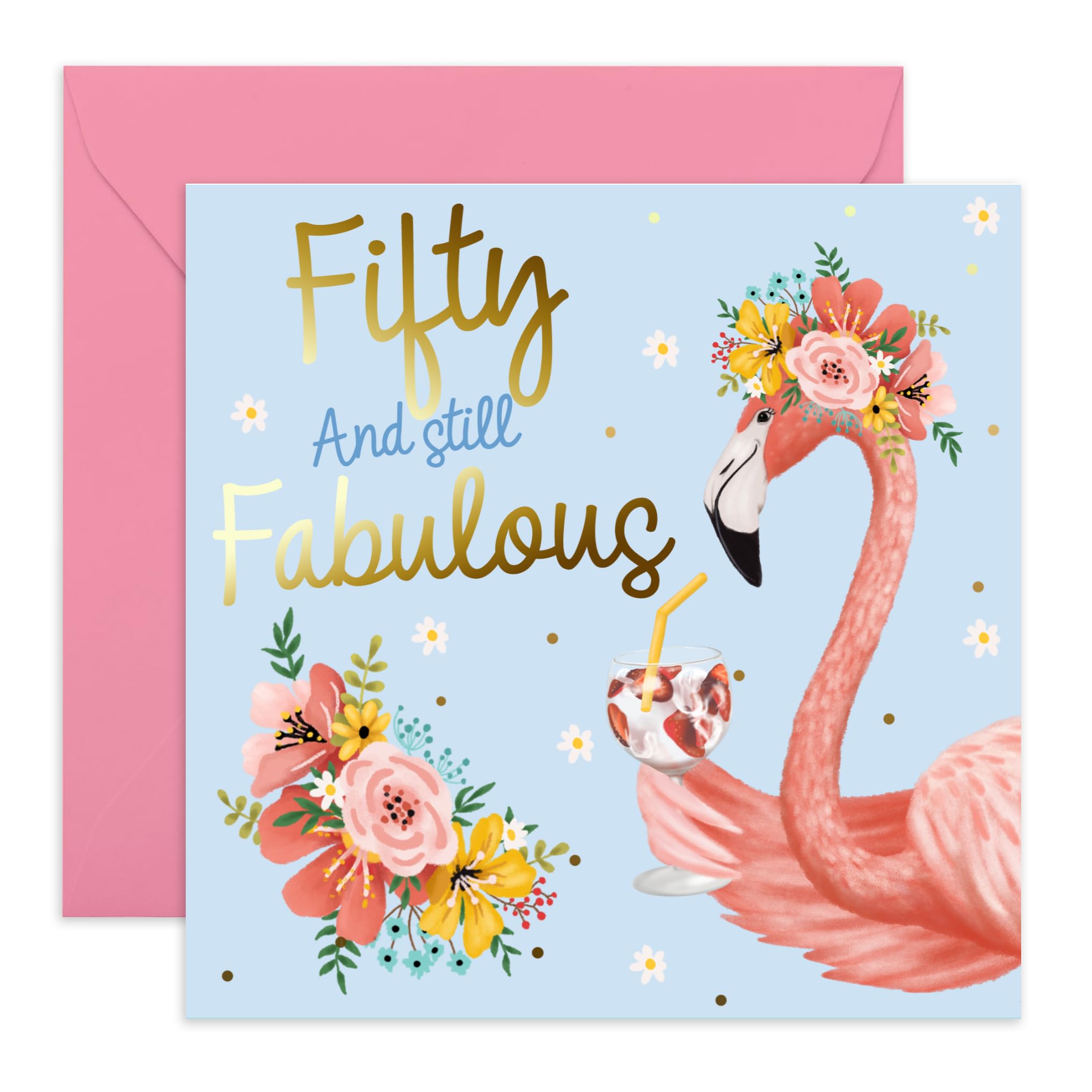 Central 23 - Cute 50th Birthday Card for Her - 'Fifty And Still Fabulous' - Cute 50th Birthday Cards for Women - Cheeky 50th Birthday Cards for Men - Pretty Design - Comes with Fun Stickers