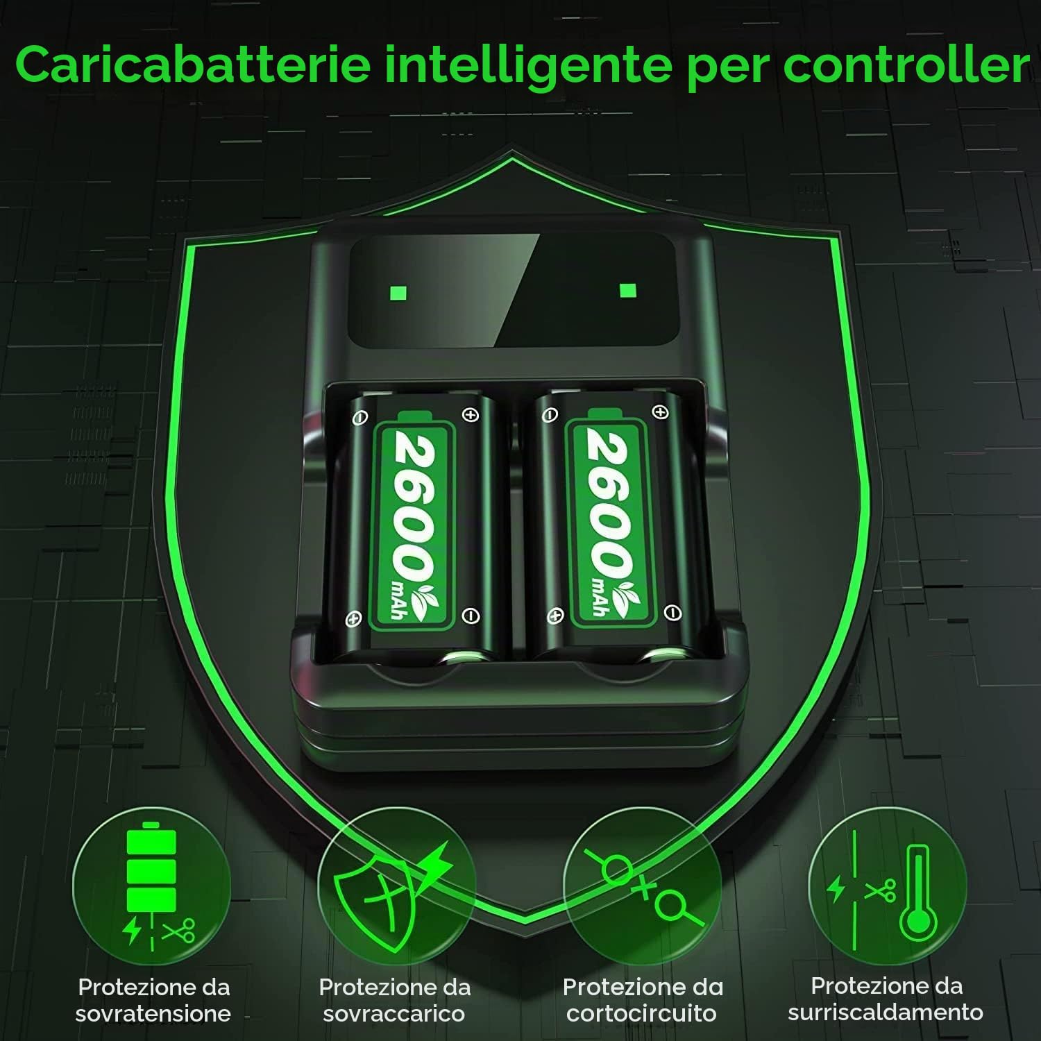 Batterie per Xbox One/Xbox Series X|S/One S/X, 2600mAh(=6200mWh) 2.5 Ore di Ricarica Rapida Batterie Ricaricabili per Xbox Series X|S/Xbox One S/Xbox One X/Xbox One Elite Controller