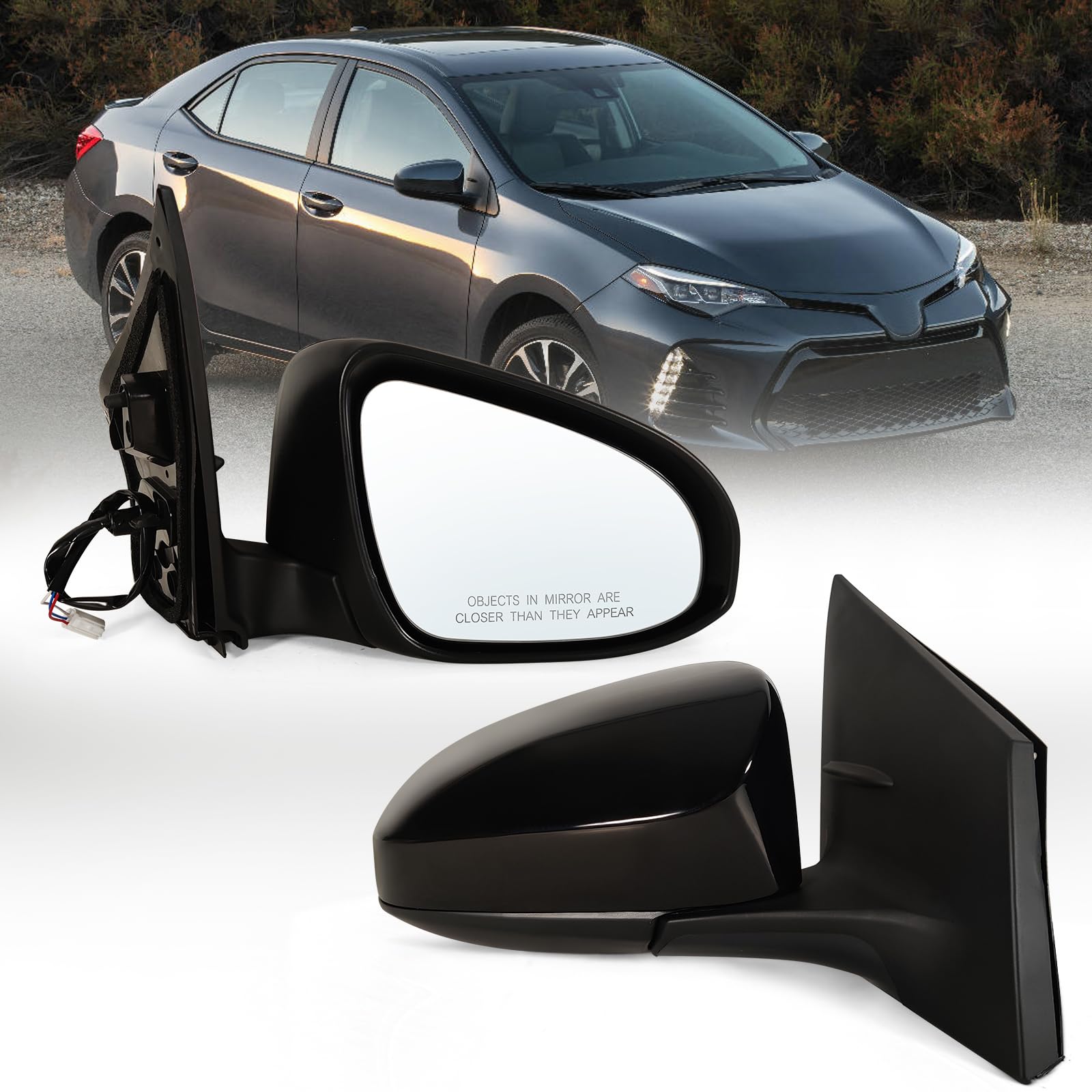 Right Passenger side Mirror Fits 2014-2018 Toyota Corolla Sedan/Hatchback with Power Glass without Heated without Turn signals without Blind Spot Match Black Replace 8791002F81(3Pins)