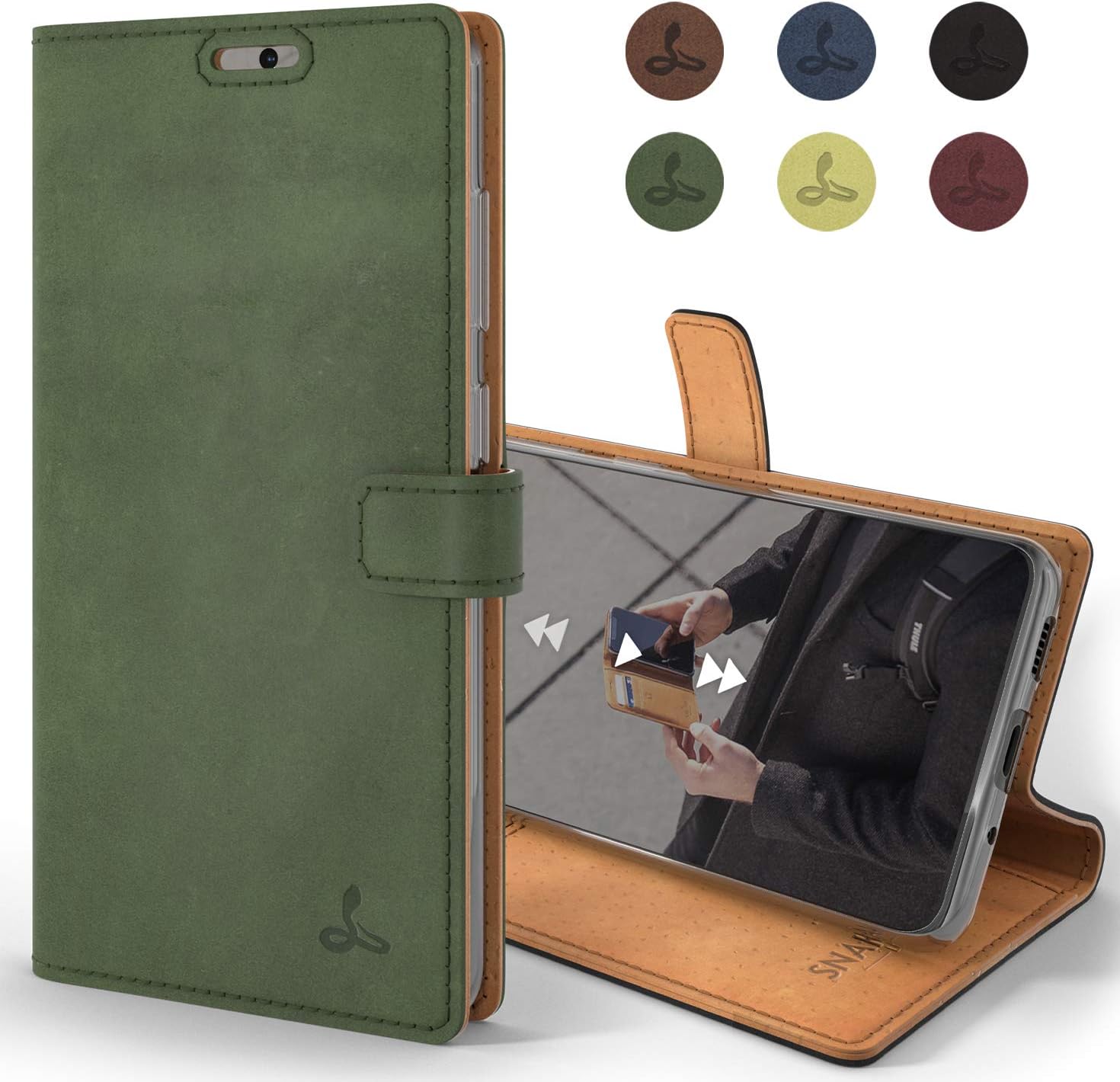 Snakehive Vintage Wallet for Samsung Galaxy S20 || Real Leather Wallet Phone Case || Genuine Leather with Viewing Stand & 3 Card Holder || Flip Folio Cover with Card Slot (Dark Green)