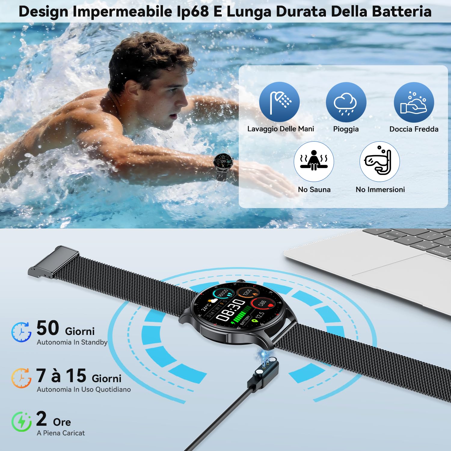 Smartwatch Uomo Donna Orologio Fitness: Effettua o Risposta Chiamate 1.43" Orologio Smartwatch Contapassi Cardiofrequenzimetro Sonno 120+ Modalità Sportivo Fitness Tracker IP68 Smart Watch Android iOS