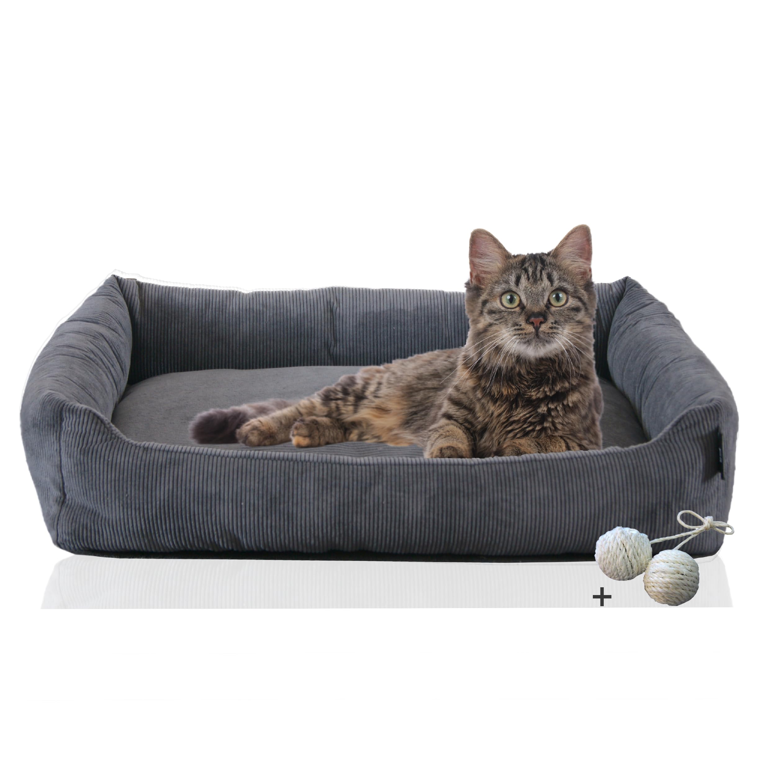 Rohrschneider Katzenbett Cordstoff mit Spielkugelset (Anthrazit, Cordstoff)