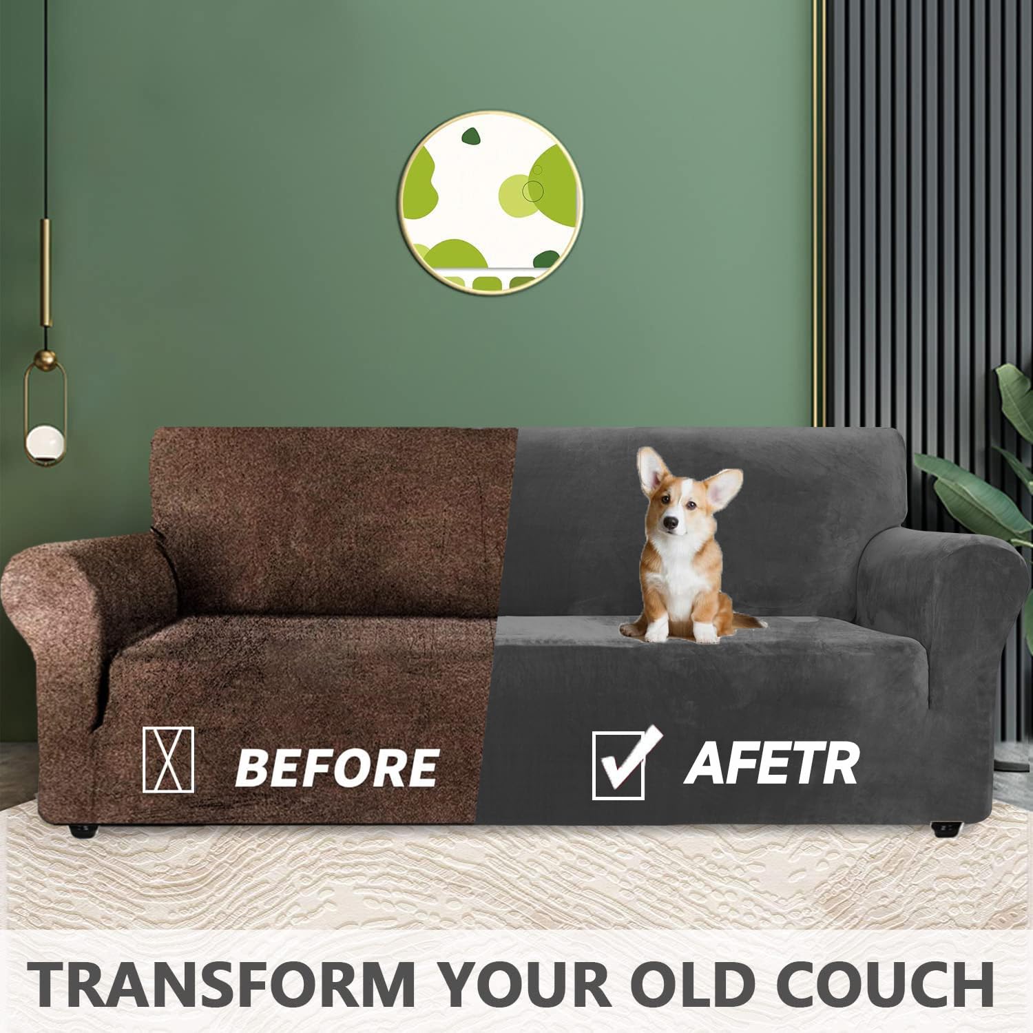 YSTELLAA Samt Sofa Überzug 3 Sitzer, Stretch Sofahusse Universal, Sofaschoner rutschfest, Sofa Covers Mit Armlehne, Couch Bezug Schutz Katze, Waschbare Couchschoner, Grau
