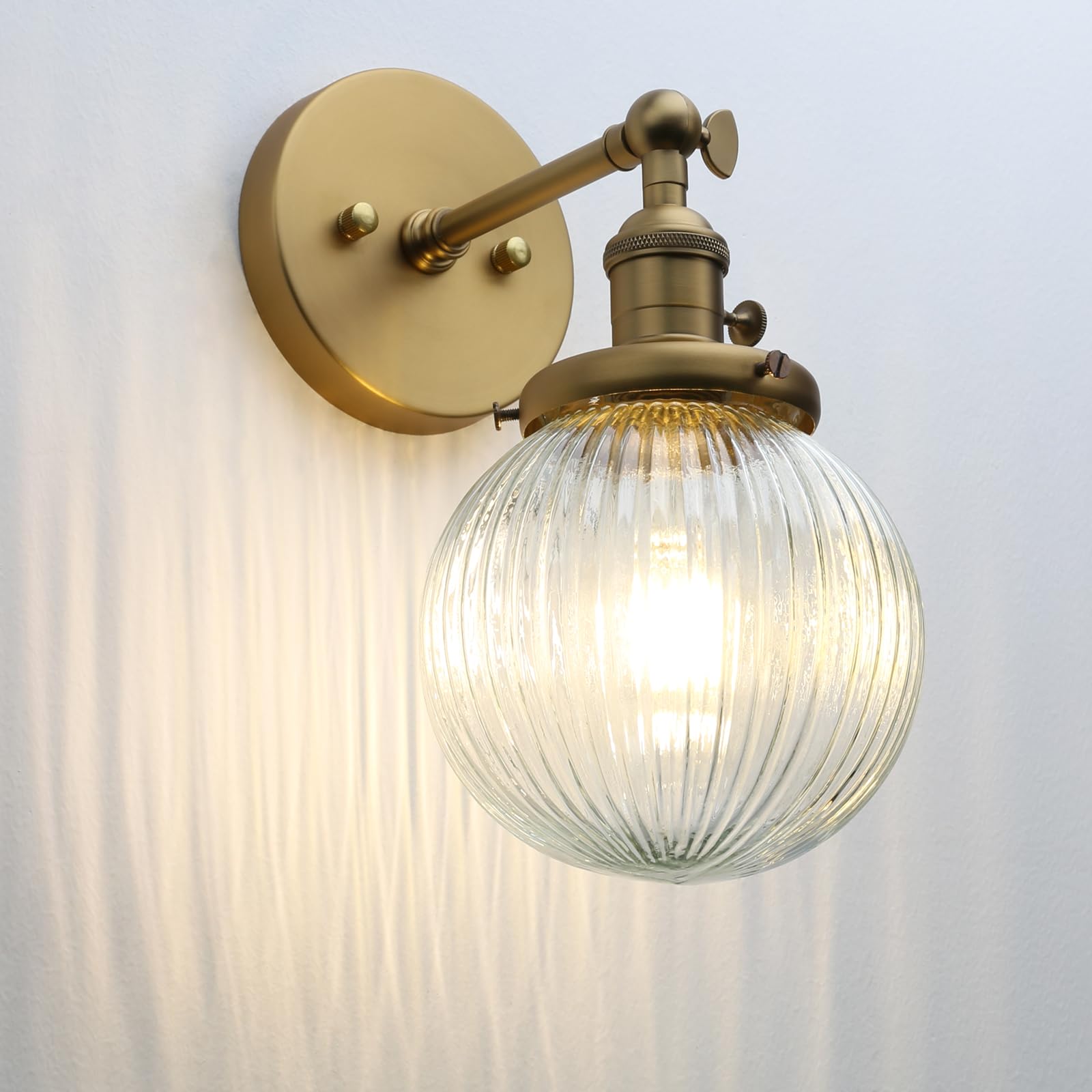 Yosoan Industrial Ribbed Globe Glass Wall Light Fittings, Switched Wall sconces