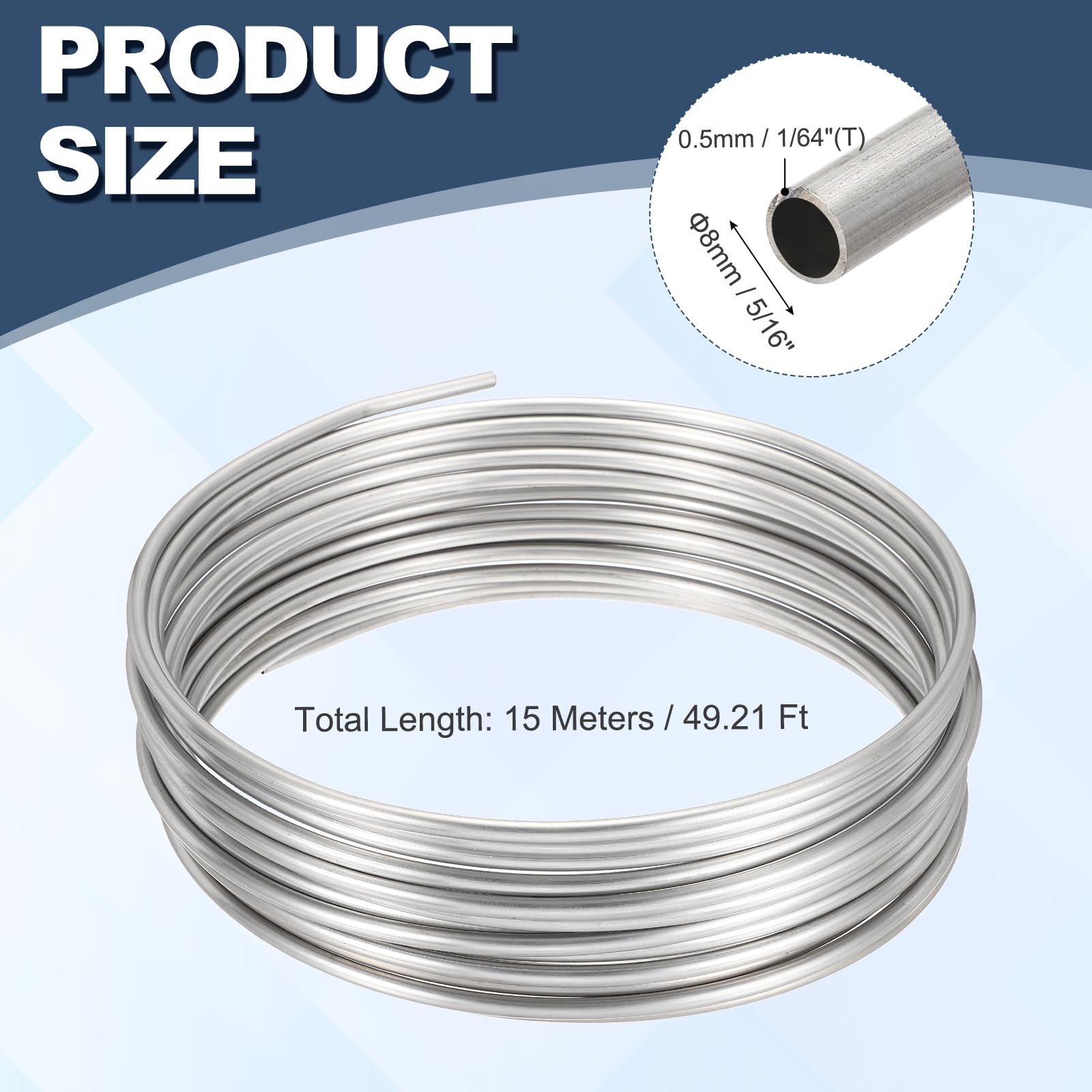 QUARKZMAN Tubo De Bobina De Acero Inoxidable. Grosor De Pared De 1/64" Diámetro Externo 5/16" X 49.21 Pies Bobina Tubo Industrial Acero Inoxidable 304. Acero Soldado Flexible. Color Plateado