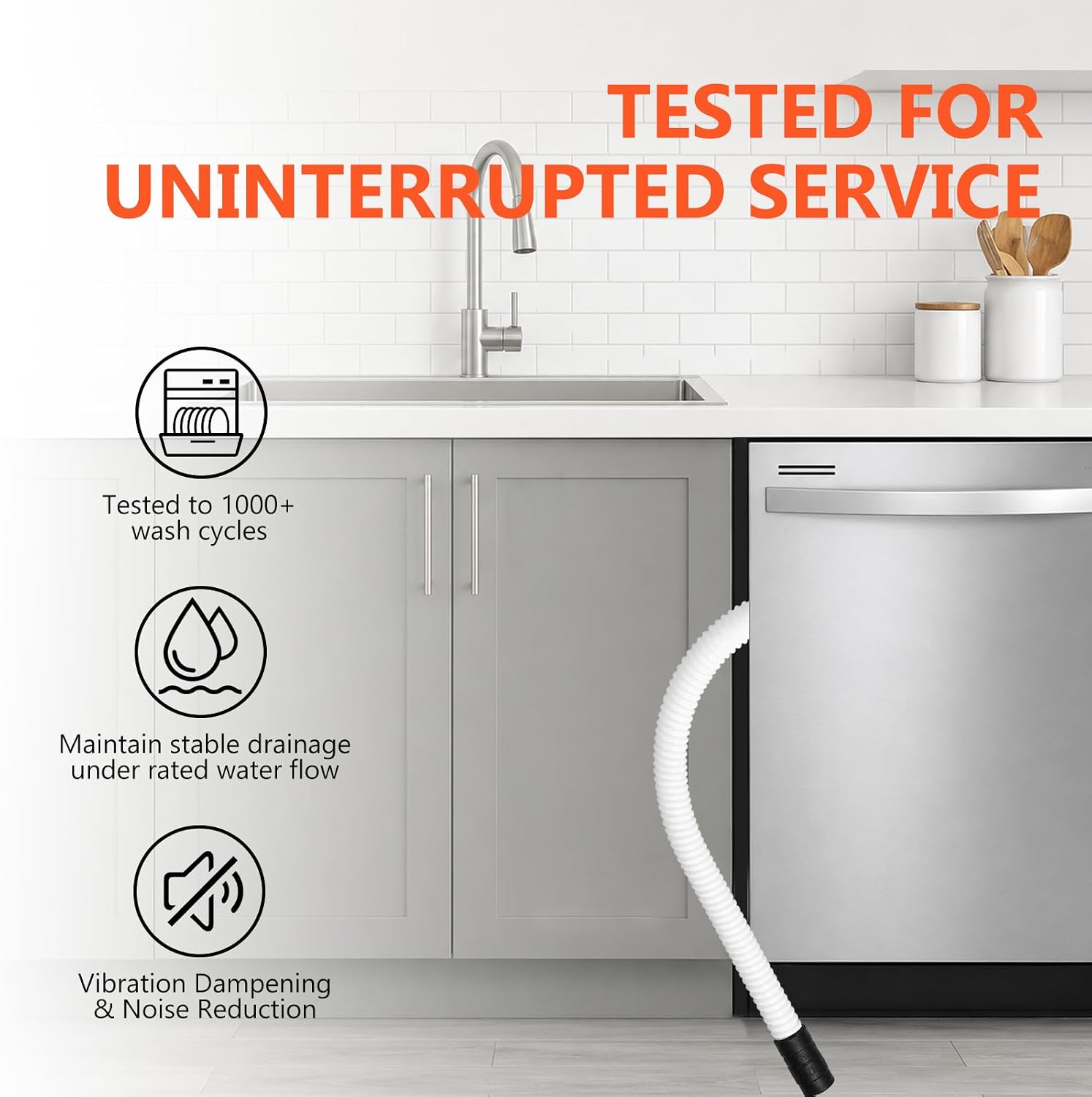 WPW10545278 Dishwasher Drain Hose 65 Inch, Compatible with Whirlpool Maytag KitchenAid Kenmore, Replaces W10137608 W10193583 W10545278, Replacement Drain Hose Kit with Screwdriver & Gloves