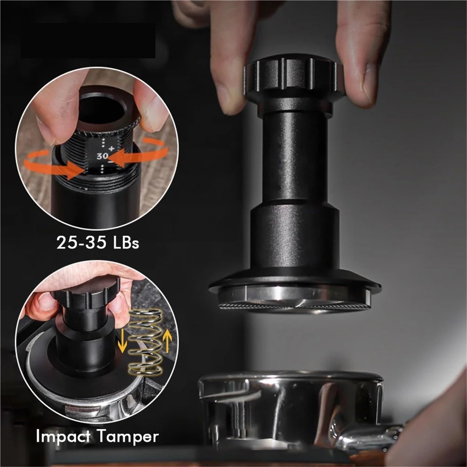 51 Mm 53 Mm 58,35 Mm Impacto Espresso Tamper Universal 25-35LB Accesorio De Base Ondulada De Presión Ajustable(58mm Impact Tamper)