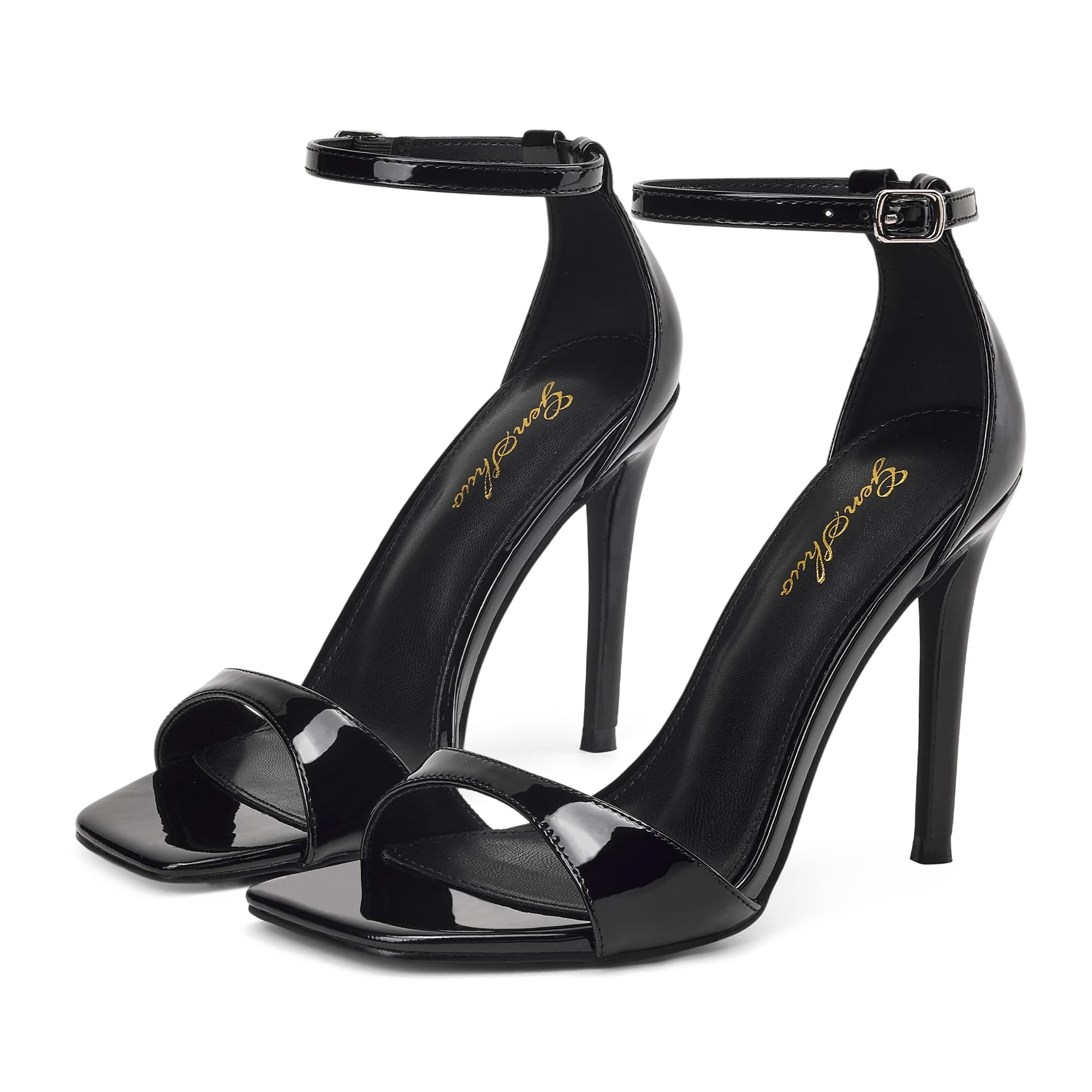 GENSHUO High Heeled Sandals for Women One Strap Heels with Square Open Toe 4 Inch Stiletto Ankle Strap Shoes Elegant Sexy Dress Wedding Party