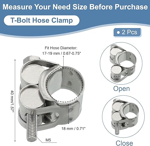 Miniatura 2 de PATIKIL Abrazadera de manguera con perno en T de 0.67 a 0.748 in, paquete de 2 abrazaderas de tubo de tubo intercooler de acero inoxidable 304