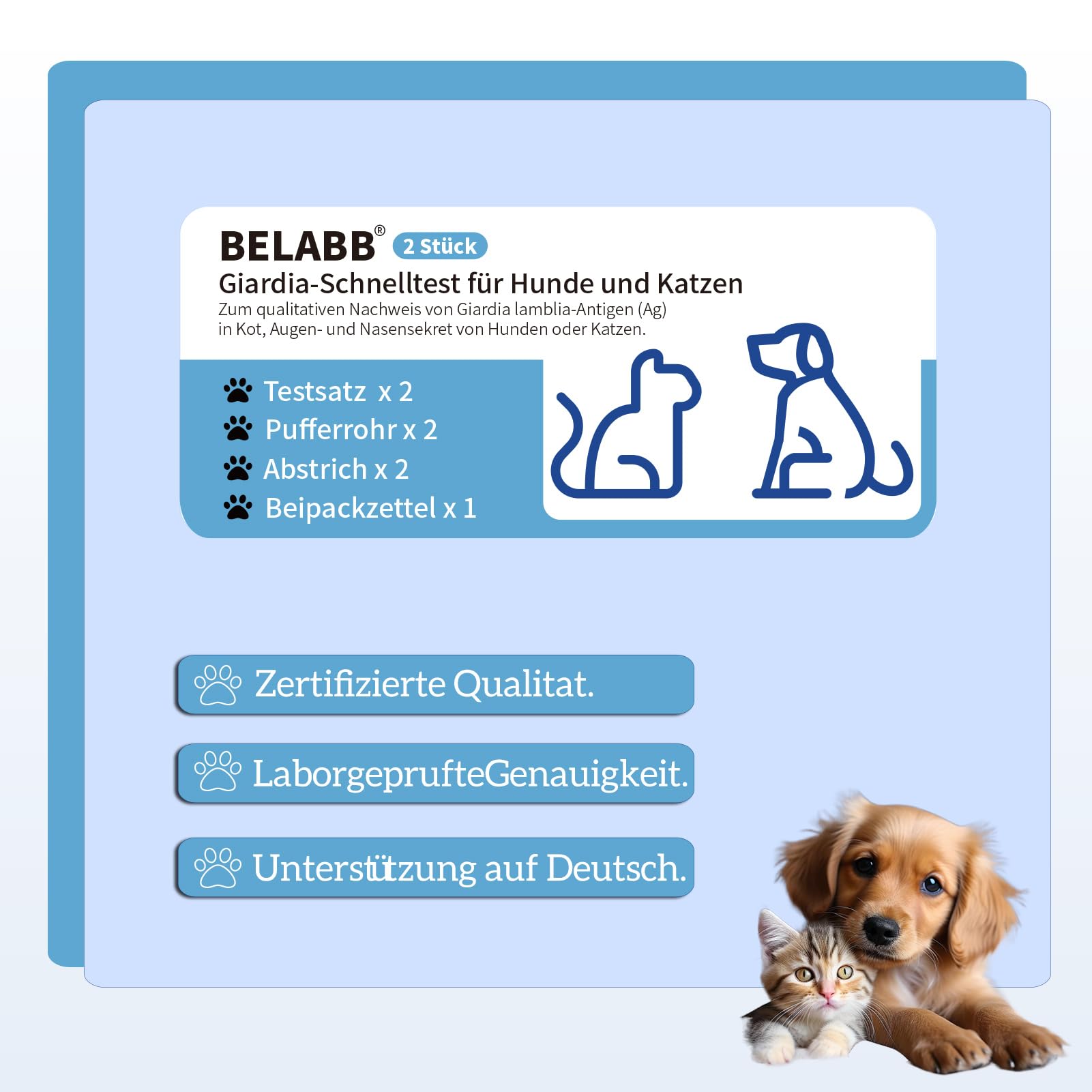 Lot de 2 tests rapides Giardia pour chiens et chats - Détection de diarrhée, de nausées et de perte de poids - Développement spécialisé de kits pour la détection des parasites intestinaux chez