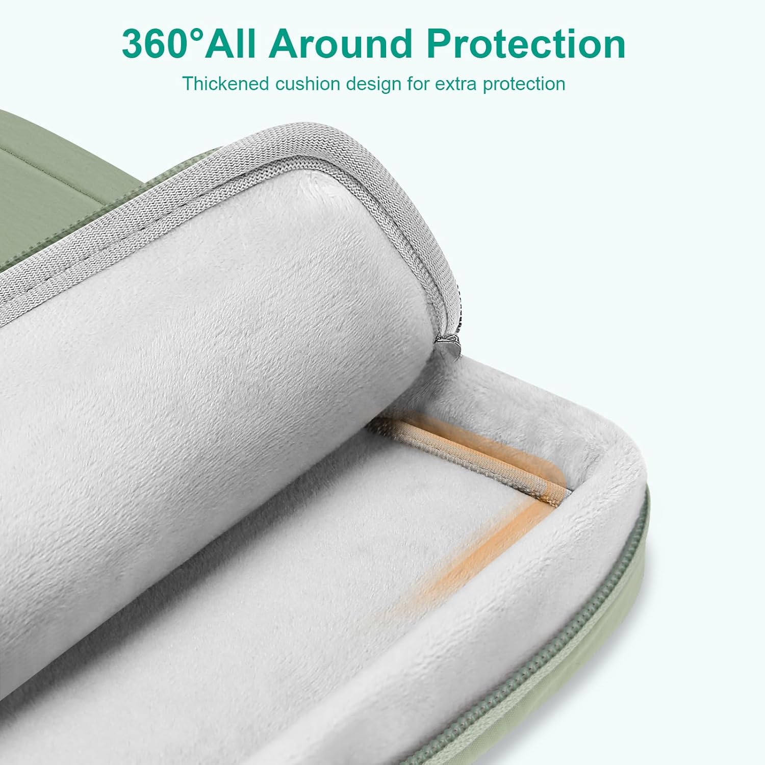 MOSISO 360 Protective 13-14 inch Laptop Case, 13.3 inch Puffy Laptop Sleeve Compatible with MacBook Air 13 13.3 13.6/Pro 13/14,HP Dell ASUS Lenovo,Side Open Bag with 2 Zipper Pockets&Handle,Sage Green - Image 3