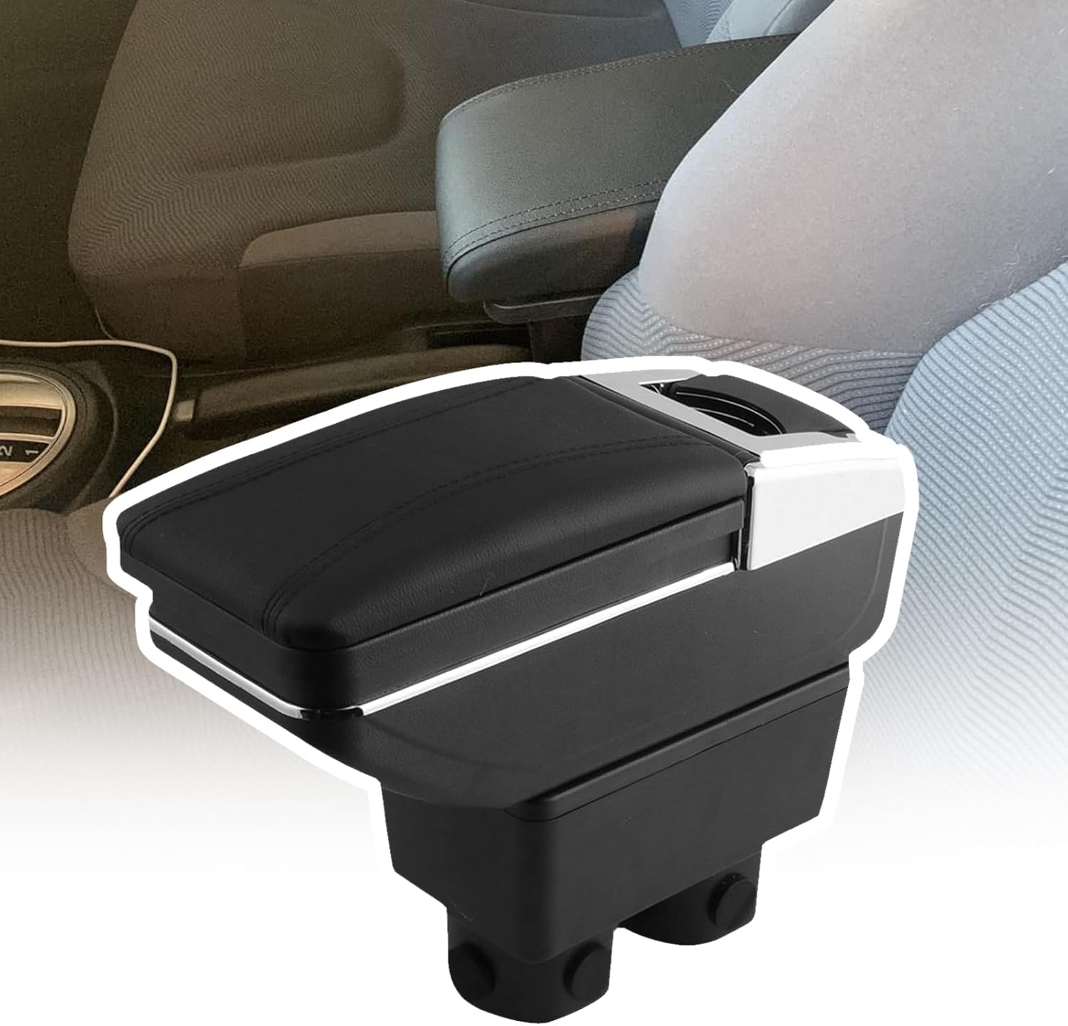 RULLINE Car Armrest Console Storage Box Rotatable Black Leather Center Box Compatible with Nissan Versa Tiida Latio 2007-2011
