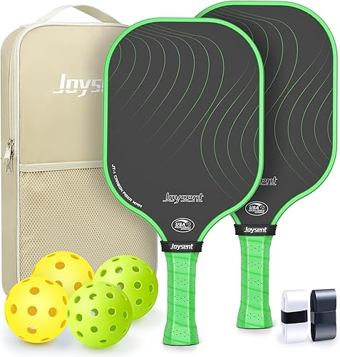 Miniatura 15 de Juego de raquetas de pickleball aprobadas por USAPA de fibra de carbono con bolas para interiores y exteriores, raquetas ligeras y núcleo de panal