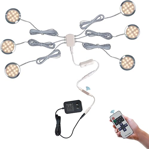 Paquete de 6 luces de disco con cable con control remoto RF e interruptor basculante, luces debajo del gabinete, iluminación de gabinete, suministro disponible en Yaxa Venezuela