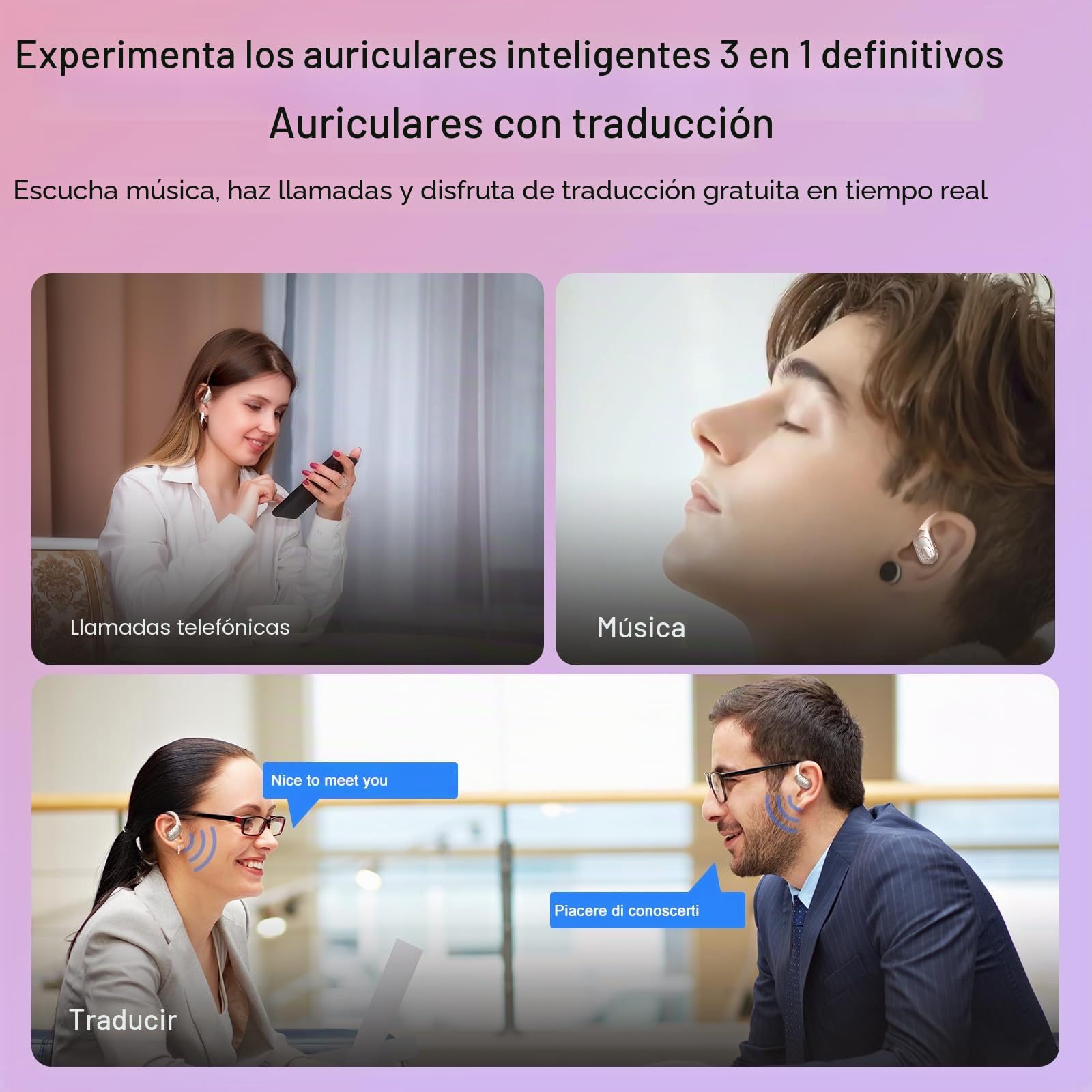 STECEi AI Auriculares Traductor en Tiempo Real(2026), Bluetooth 5.4 con ENC y App con para Viajes/Negocios/Aprendizaje/Reunirse, Oro Rosa