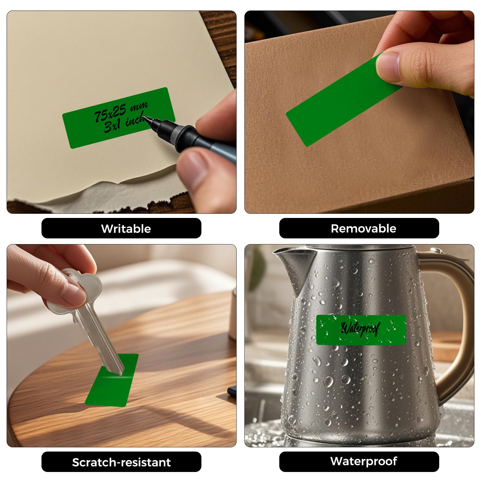 FINDAT 1000PCS Green Rectangular Labels 76×25mm Colour Coding Rectangle Stickers Vinyl Removable Waterproof Name Tags for Folder Bottle Jar Box - Image 3