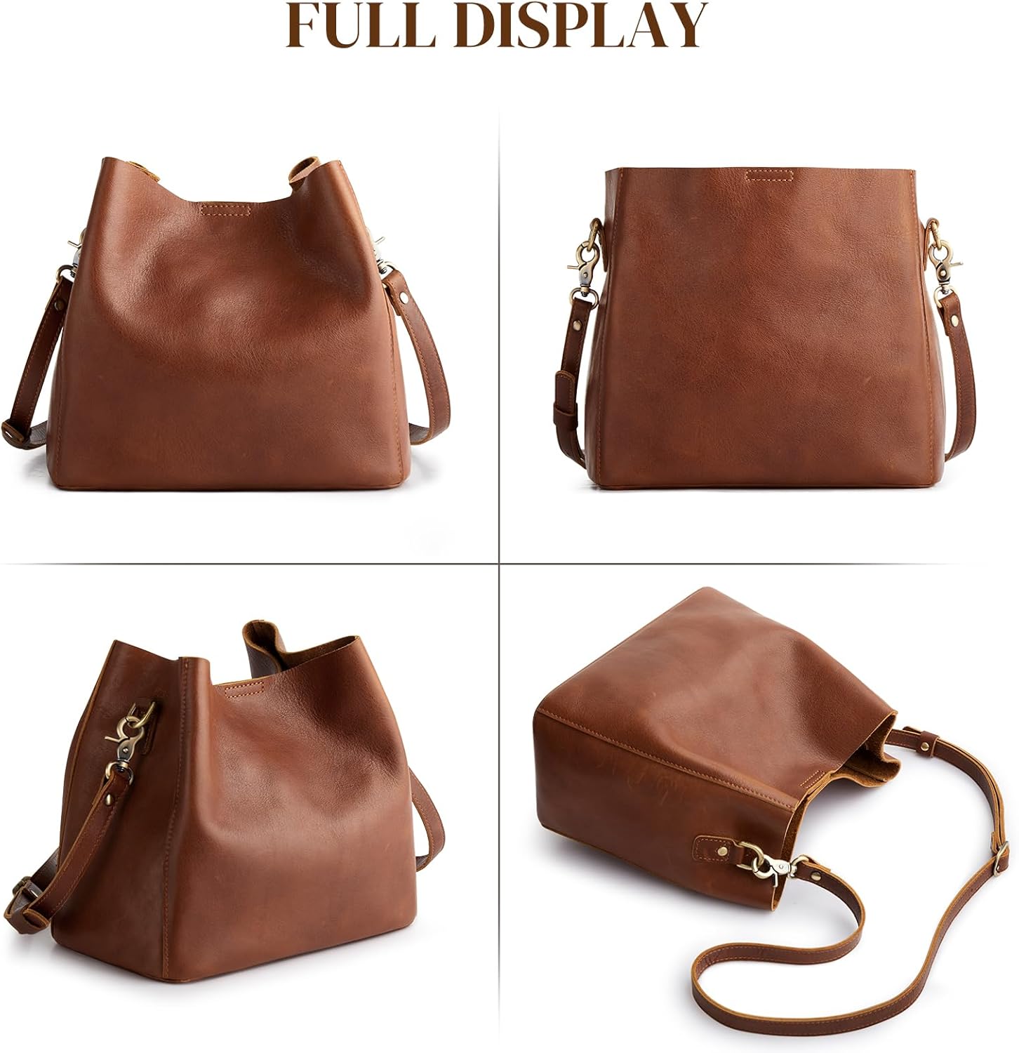 S-ZONE Full Grain Leather Crossbody Bags for Women Shoulder Bag Butterfly Bucket Purses - Image 6