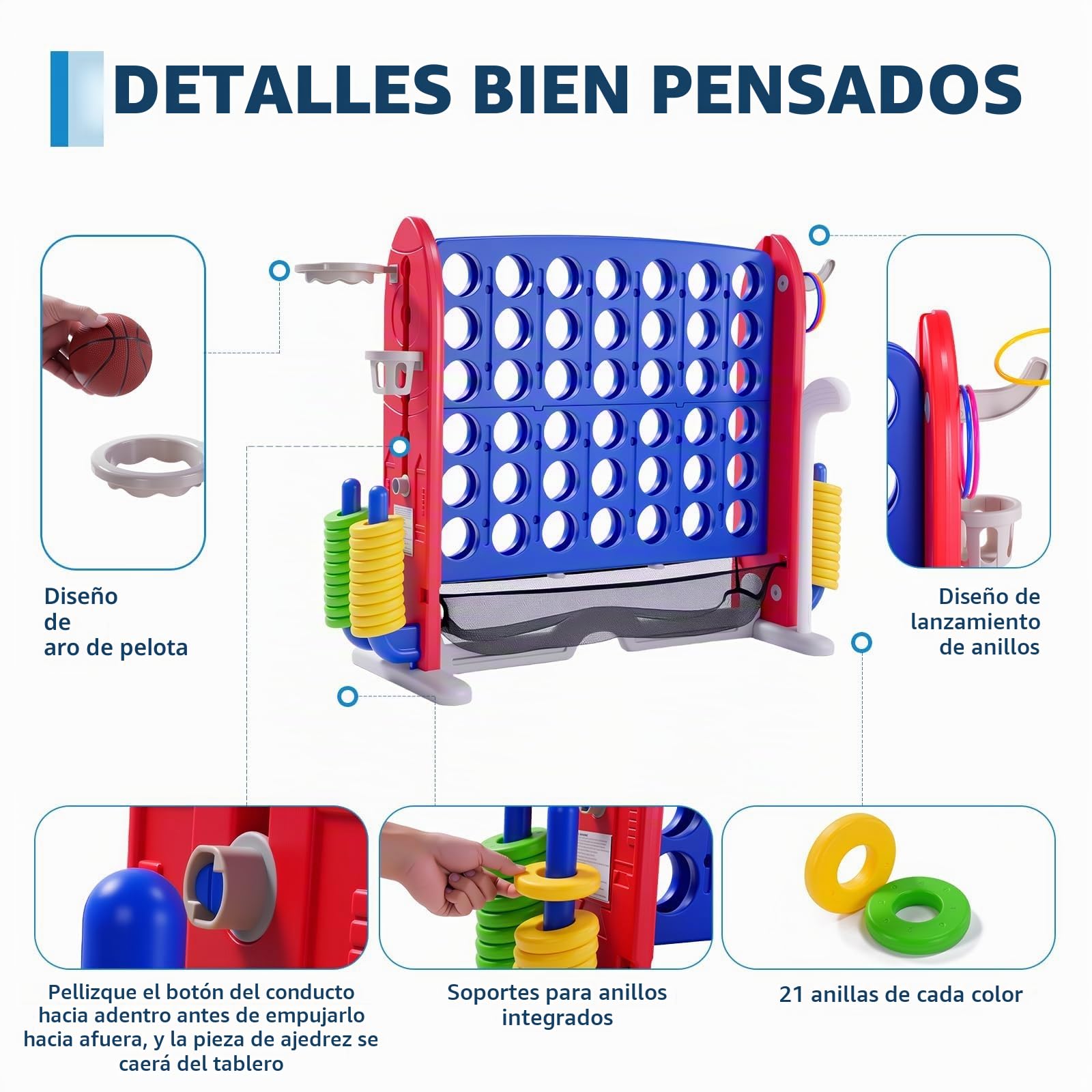 GarveeHome Jumbo Juego Gigante 4 En Línea Conecta 4 - Juguete De Exterior para Niños +3 Años - Versión Grande Al Aire Libre Portátil para Familia, Fiestas y Picnic (Azul)