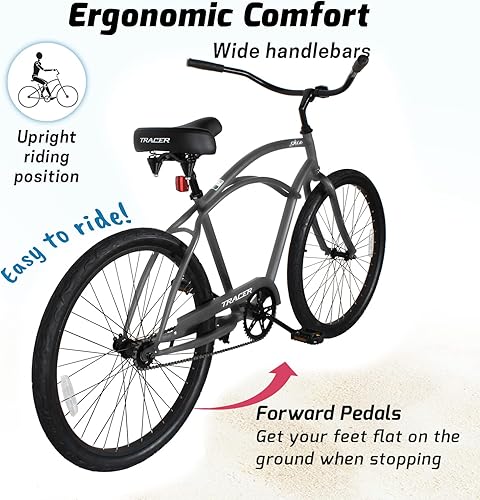 Miniatura 27 de Tracer ACE - Bicicleta crucero de playa de una sola velocidad de 26 pulgadas con freno de posavasos para hombres y mujeres, varios colores verde