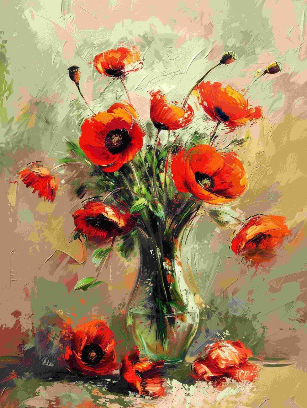 Kit Crochet Loquet Fleurs Rouges Dans Un Vase Kit De Crochet À Faire Soi-Même，Ensemble De Broderie，Fabrication De Tapis，Kits De Toile，Travaux D'Aiguille，Artisanat Pour La Décoration I 21x29in