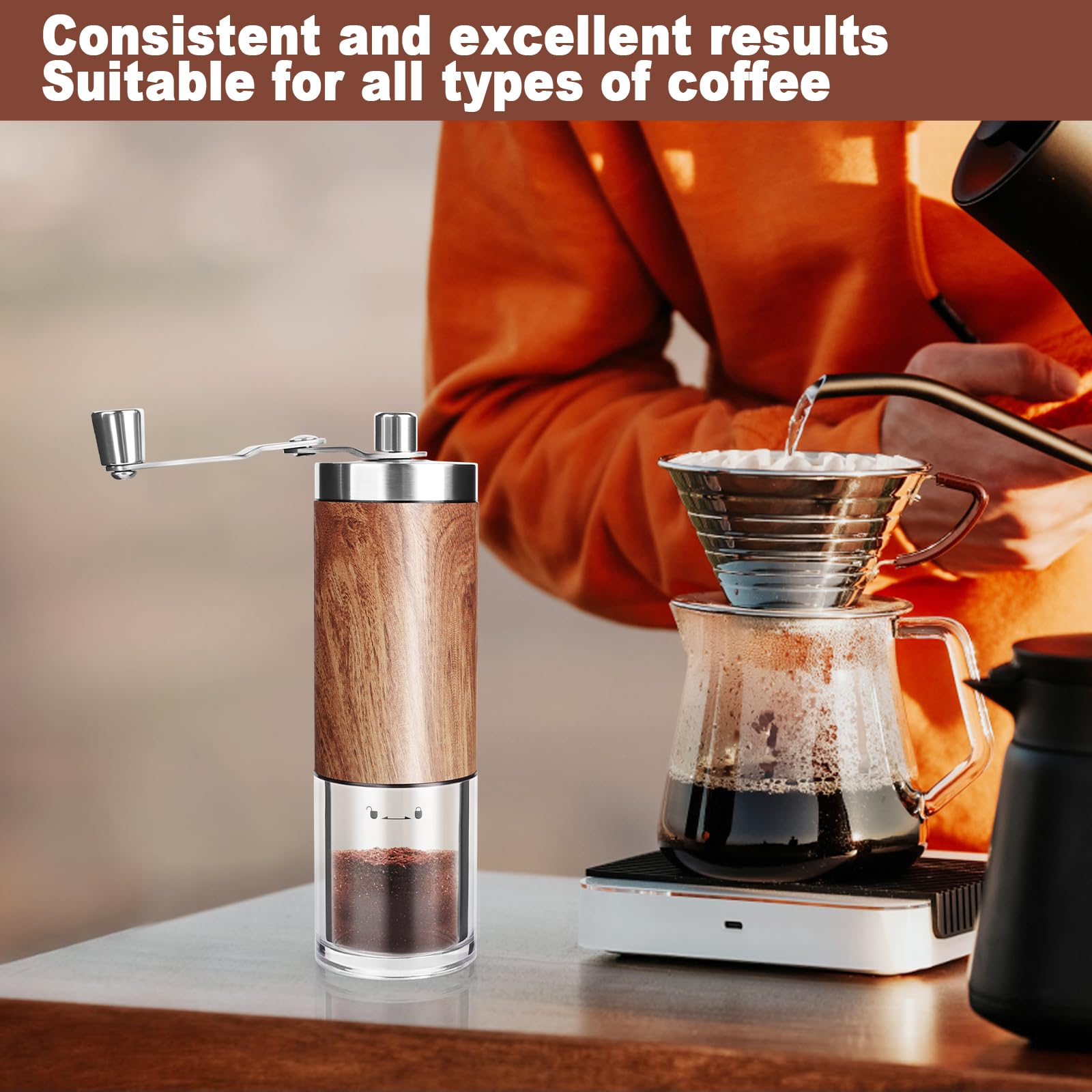 MXTIMWAN Macinacaffè manuale,Macinino caffè,Macinacaffe Portatile Professionale da Mano,Coffee Grinder,Grado di Rettifica Regolabile,Macinacaffè Manuale Viene Fornito Con Spazzola perLa Pulizia