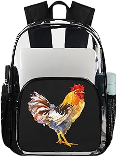Mochila transparente com estampa de galo, mochila transparente impermeável com estampa de galo mochila transparente de PVC com alça de ombro reforçada para escola, trabalho, viagens, Multicor
