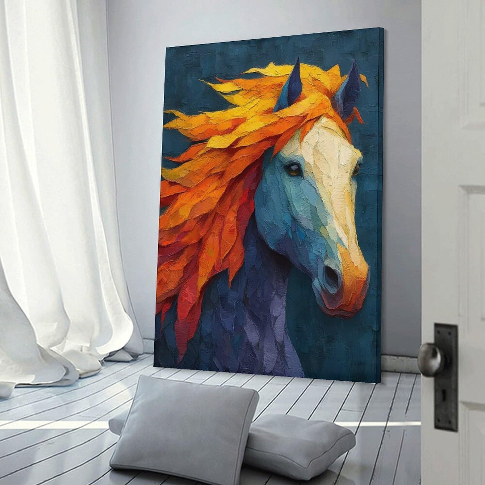 Junmoney Vibrant Horse Portrait Canvas Wall Picture, 20x30inch(50x75cm), for Home, Office, Studio Or Guest Room, A Flexible Wall Accent for Shared Spaces