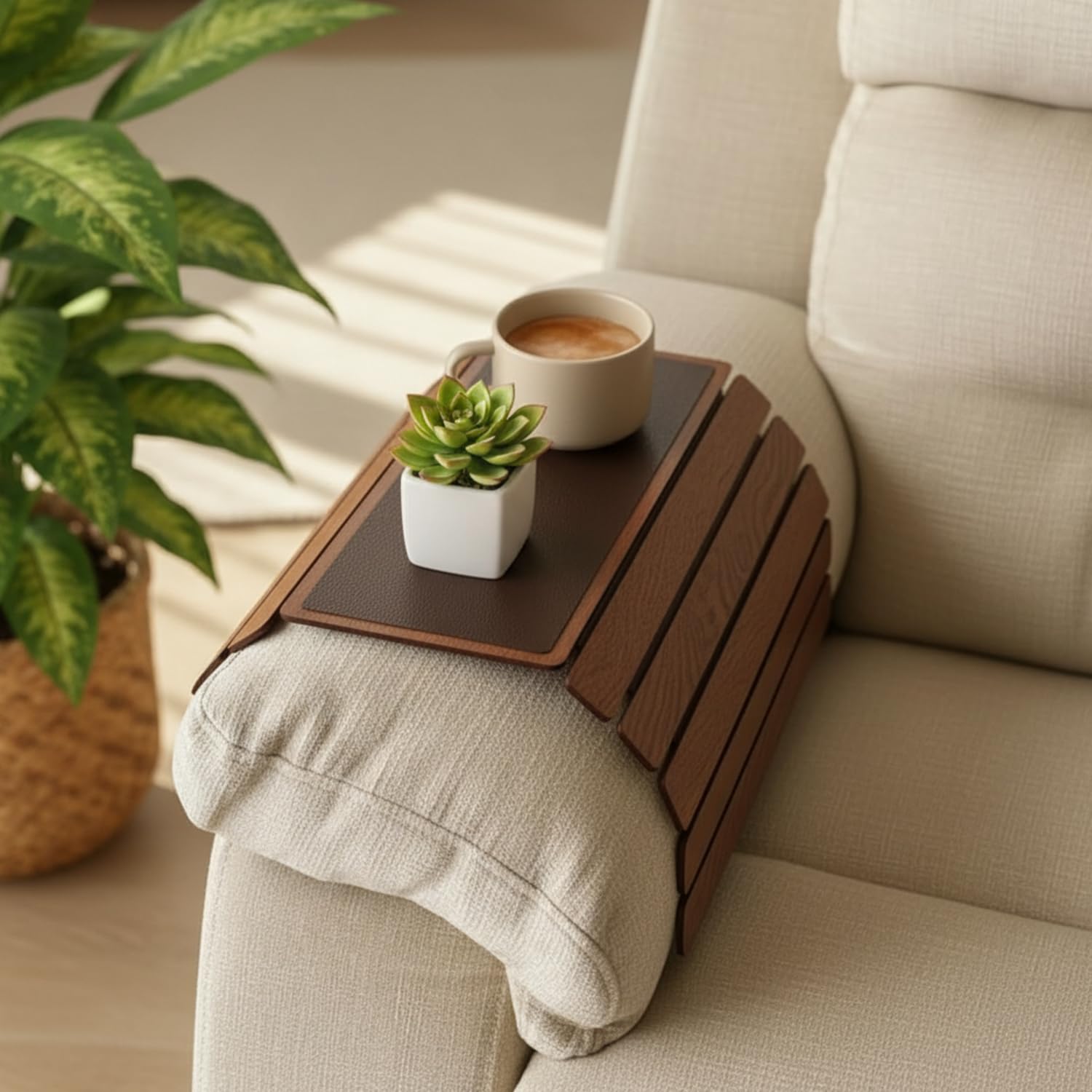 PrettyKrafts MDF Sofa Armrest Storage | Flexible & Foldable Wooden Couch | Storage for Drinks, Snacks & Remote | Non-Slip Couch Arm for Living Room | 54x35 cm-image-17