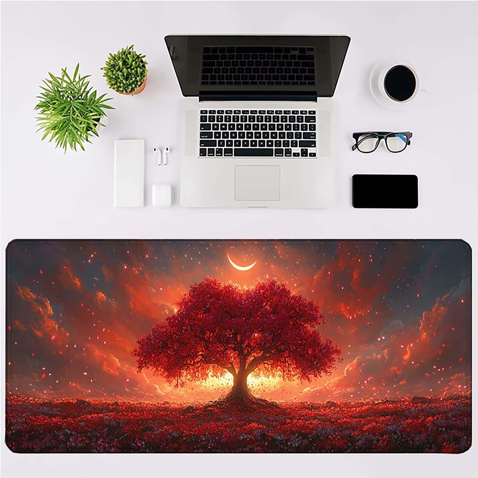 Duża mata na biurko, 152 x 81 x 0 cm, czerwona podkładka pod mysz do gier z przeszytymi krawędziami 3 mm, antypoślizgowa gumowa podstawa, dekoracja biurka do komputera, laptopa, gier, biura i domu
