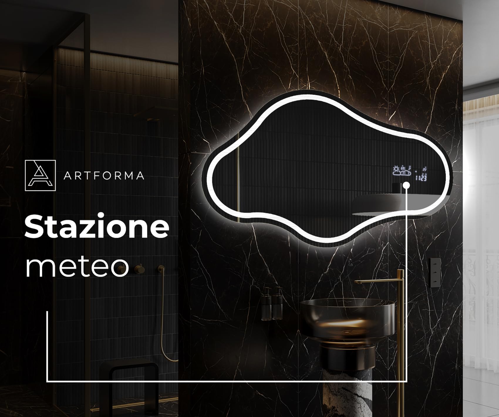 A ARTFORMA decorativi Specchio LED da parete forme particolari 94x54 cm | su Misura | moderno specchi con illuminazione, retroilluminato | CHM223