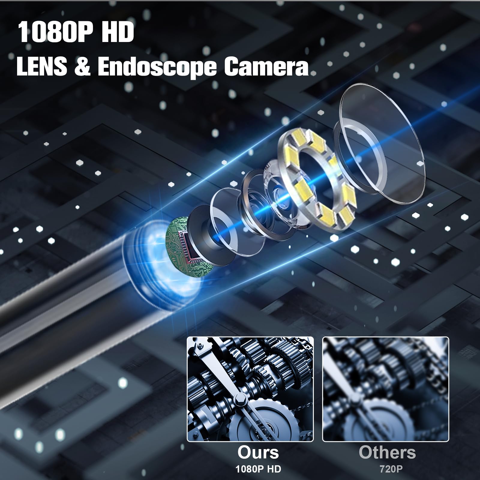 VINATO Endoscopio per Smartphone 10m, Telecamera Ispezione 1080P HD Impermeabile IP67, Sonda 8mm con 8 LED, Connessione Diretta Type-C (Adattatore iPhone/Android Incluso) per Autoveicoli, Tubature