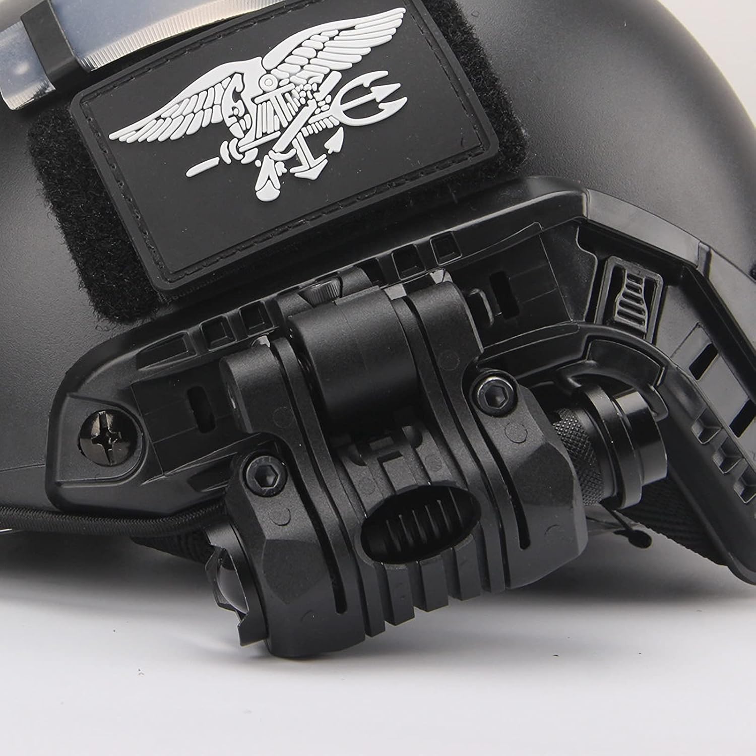 Tactical High Profile Helmet Flashlight with 20mm Picatinny Rail Mount, Mini LED Light with Ring Mount Holder Compatible with Fast IBH MICH2000