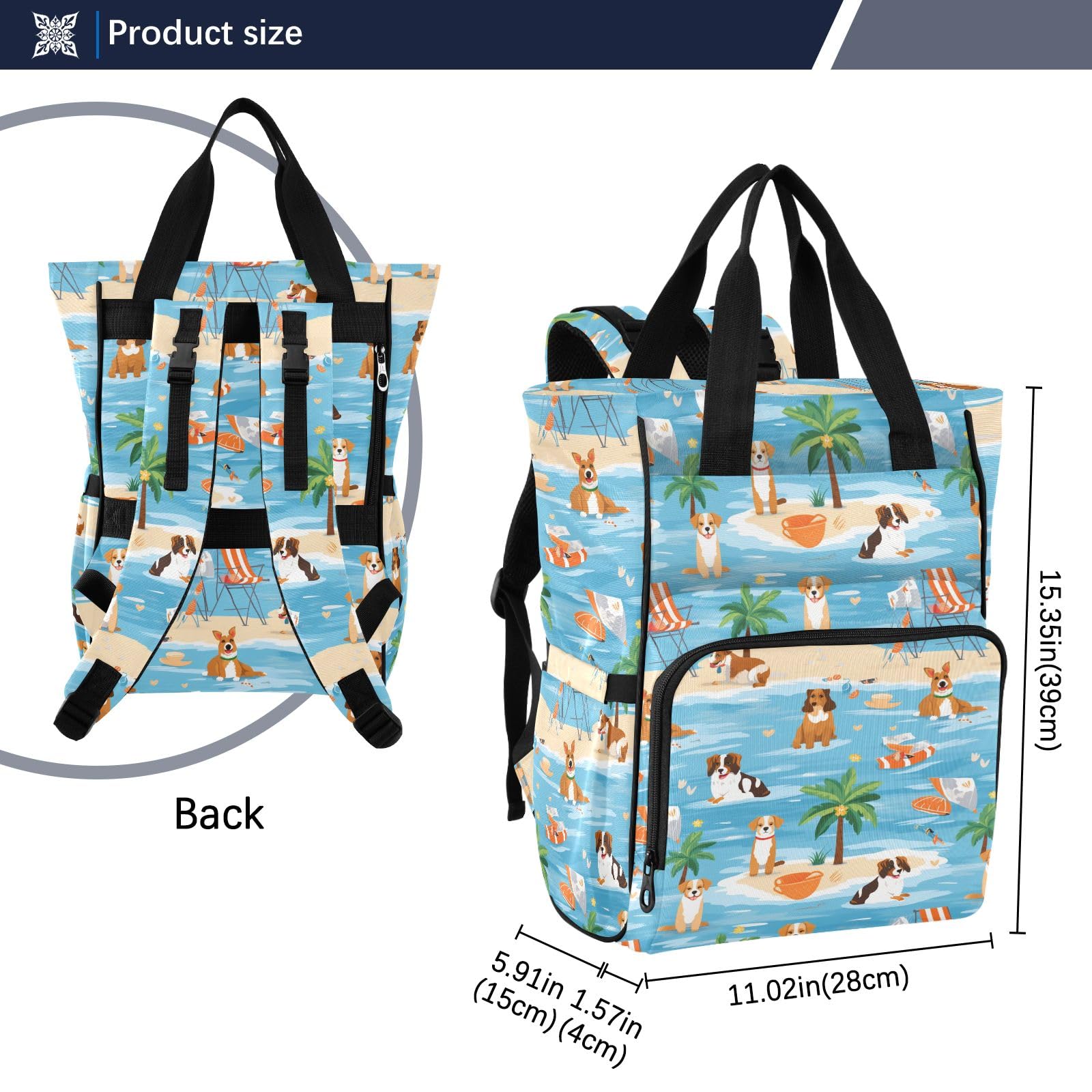 Mnsruu Borsa per pannolini per cani per vacanze estive zaino grande borsa impermeabile per pannolini da viaggio per mamme e papà
