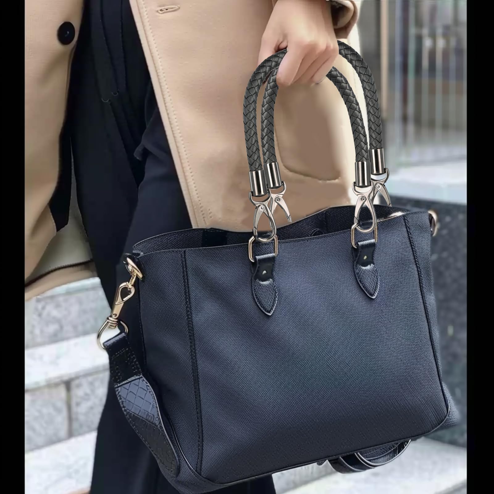 2 Pezzi Maniglie Per Borse Intrecciate In Pelle Sintetica - 40 Cm Con Ganci Metallici, Per Fai Da Te - Foto 6