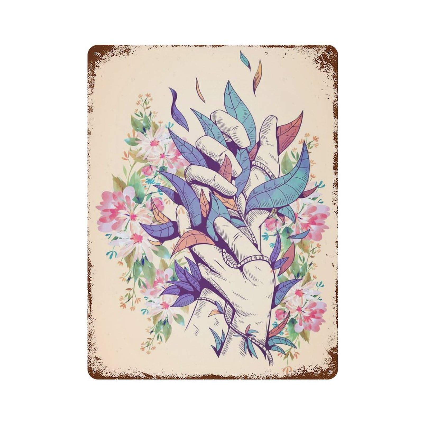 Flower Bouquet Bloom 15.7"x11.8" Rustic Tin Plaque, Novelty Wall Decor for Bistro, Counter And Cafe Decor