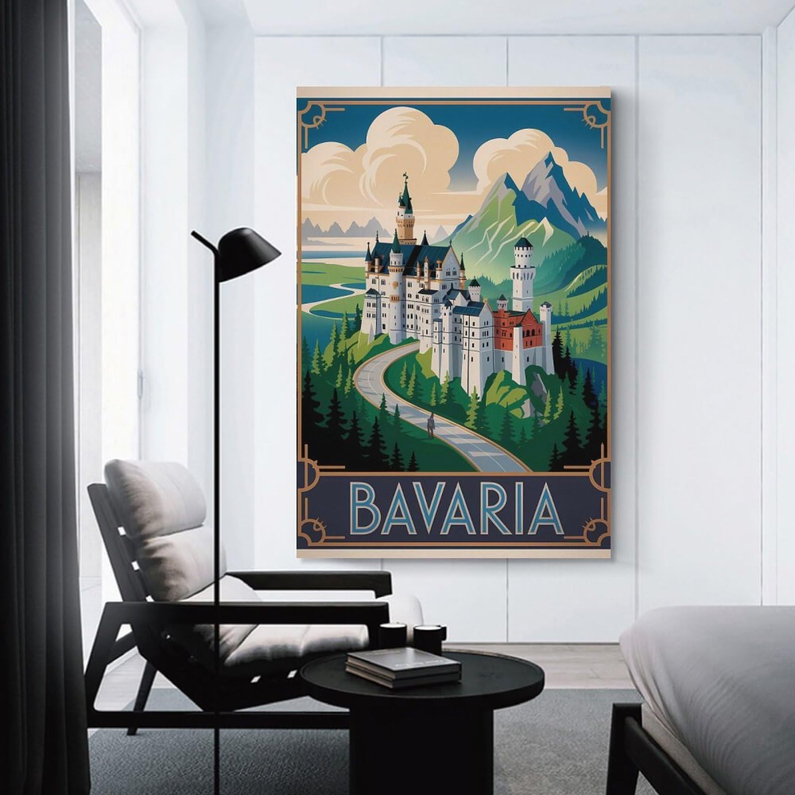 Junmoney Bavaria Castle Travel Canvas Wall Picture 12x18inch(30x45cm), for Study, Office Or Focused Interiors, Home Office Artwork with Decorative Appeal