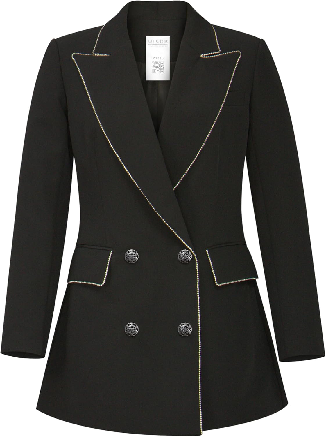 CHIC STAR Womens Acetate Rhinestone-Trimed Jacket