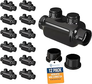 OHLECTRIC Heavy-Duty Insulated Wire Connector (12-Pack) 2 Port Inline Splice Electrical Lugs 2/0-6 AWG Wire Range, 5/32 Hex Screw, Pre-Filled Oxide Inhibitor Ware Tap Copper & Aluminum Wires UL Listed