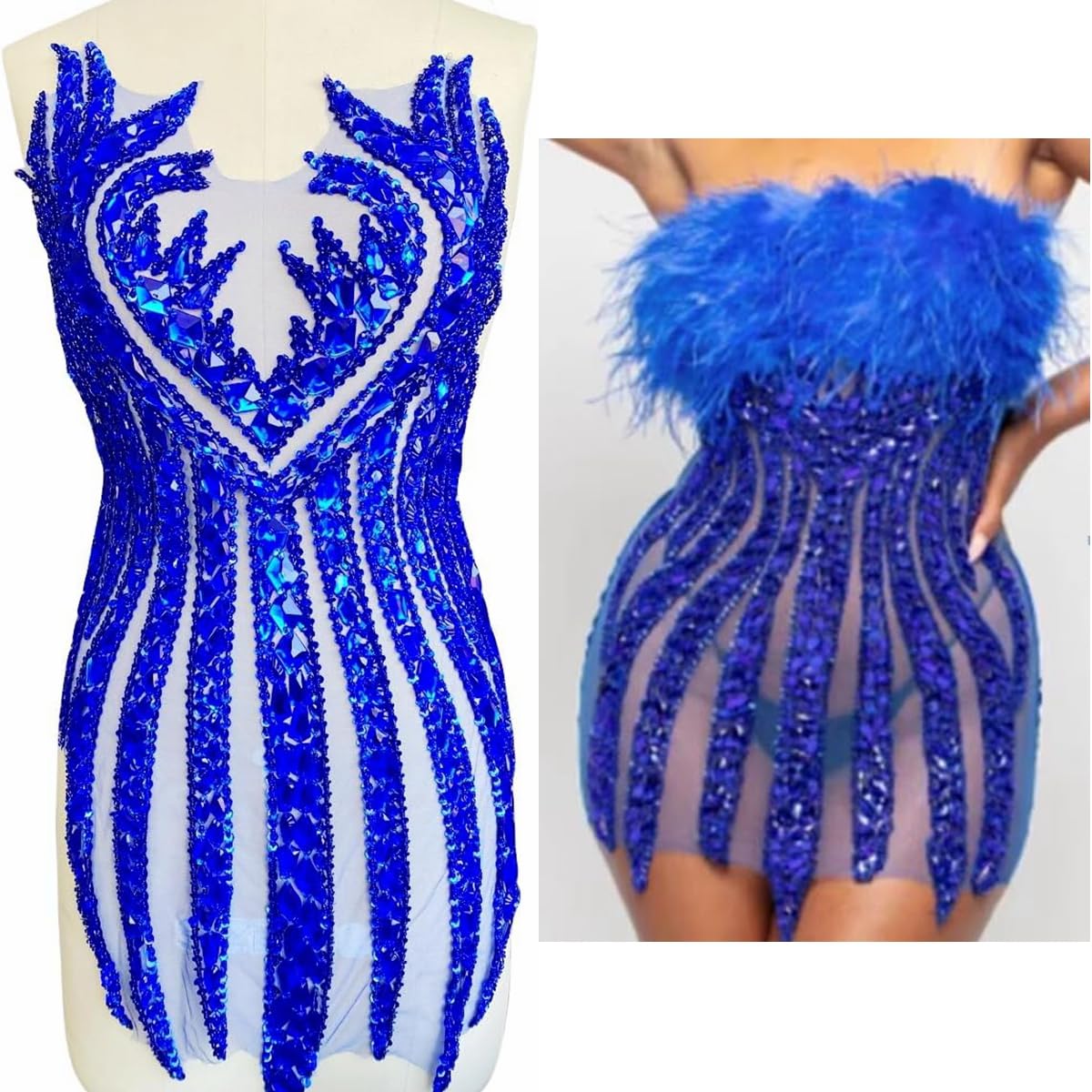 Dentelle avec strass bleu de 35,6x63,5 cm pour customiser une robe de soirée