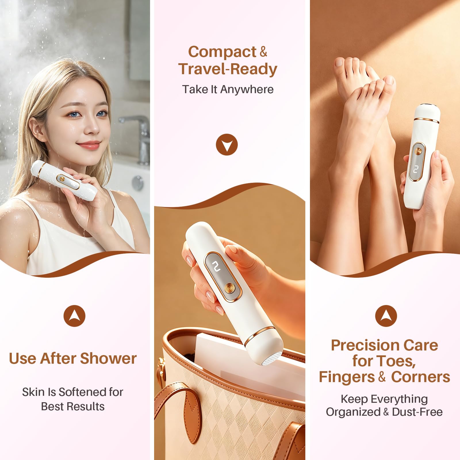 Éliminateur électrique de callosités pour pieds, 2 vitesses (1300/1500 tr/min) – Têtes remplaçables 5 en 1, élimine la peau sèche et les callosités pour des pieds plus lisses, soin idéal des pieds
