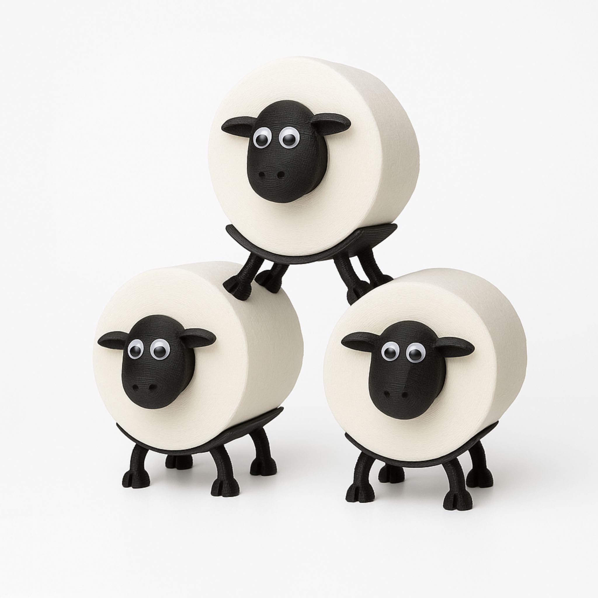 Toilet Roll Holders - Pack of 3 Freestanding Tissue Storage Stands, Black, 3 Pack