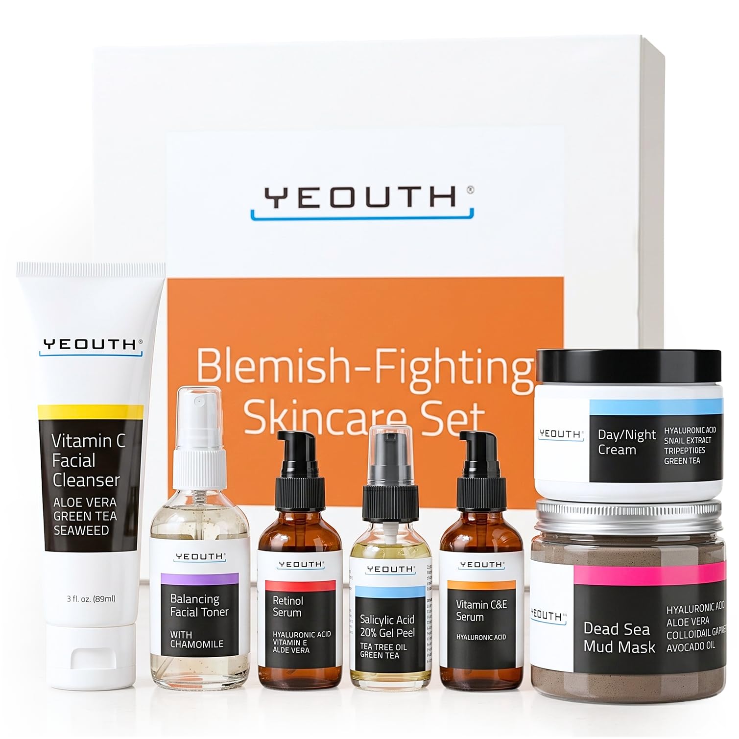YEOUTH Set Per La Cura Della Pelle: Detergente Viso Con Vitamina C Tonico Siero Con Vitamina C E Retinolo Crema Viso Peeling E Maschera Set Regalo Da 7 Pezzi Per Adolescenti Donne