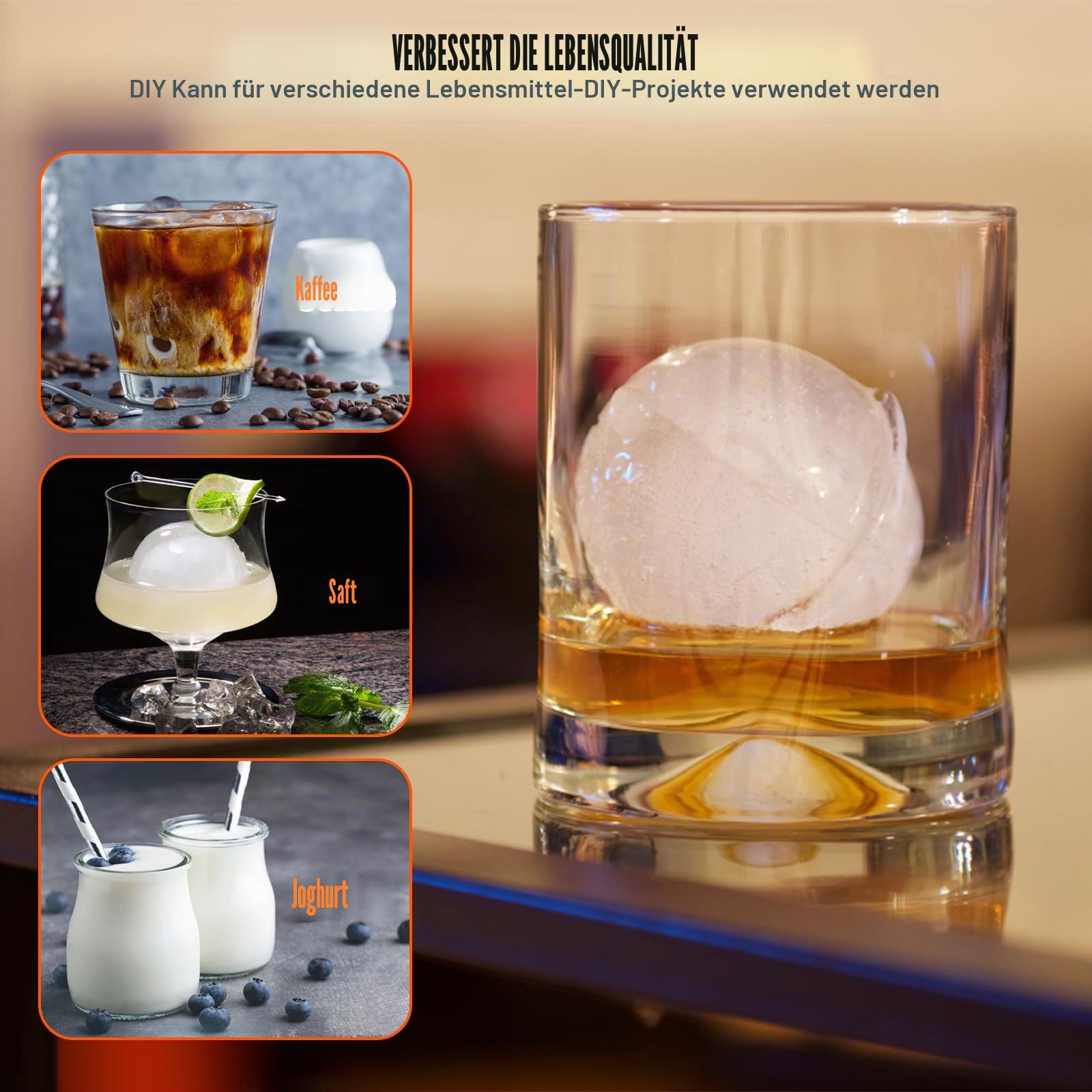 VEVOR Ice Ball Maker Eiskugelpresse Satz 60 mm, Eiswürfelform Eiskugelform mit Eiszange & Tropfschale, Alu Strapazierfähige Eiswürfelformen Eiswürfelbehälter Whisky Americano, Saft & Milch Silber