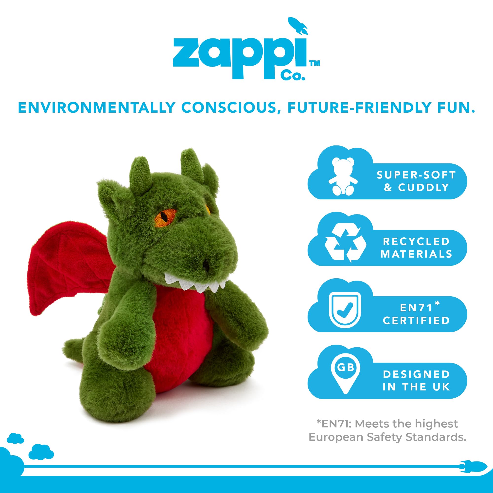 Zappi Co Ultra Soft Green Dragon Plush Toy (21cm Height) - 100% Recycled, Eco-Friendly, Newborn Gift, Realistic Lifelike — view 3