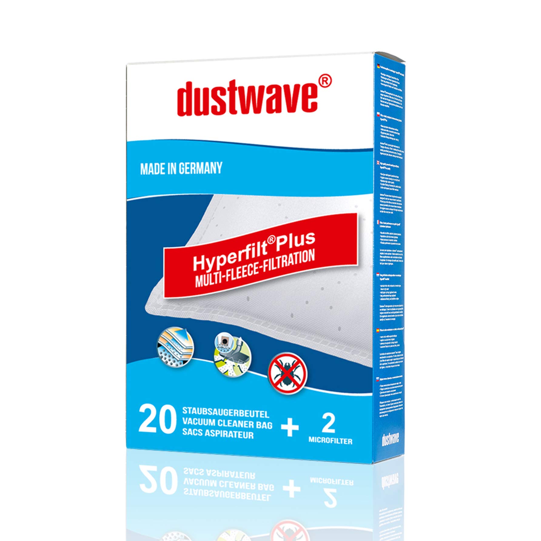 Dustwave Megapack 20 Sacchetti Per Aspirapolvere + 2 Filtri - Compatibili AEG AE3450/3465, Flink, Sauber, Tristar - Made In Germany