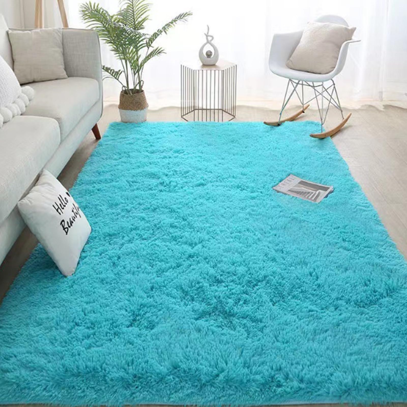 Tapis shaggy grand luxe moelleux et lavable pour décoration de chambre unique