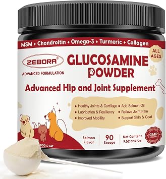 ZEBORA Glucosamine Chondroitin Joint Supplement for Dogs, 270g, 90 Scoops