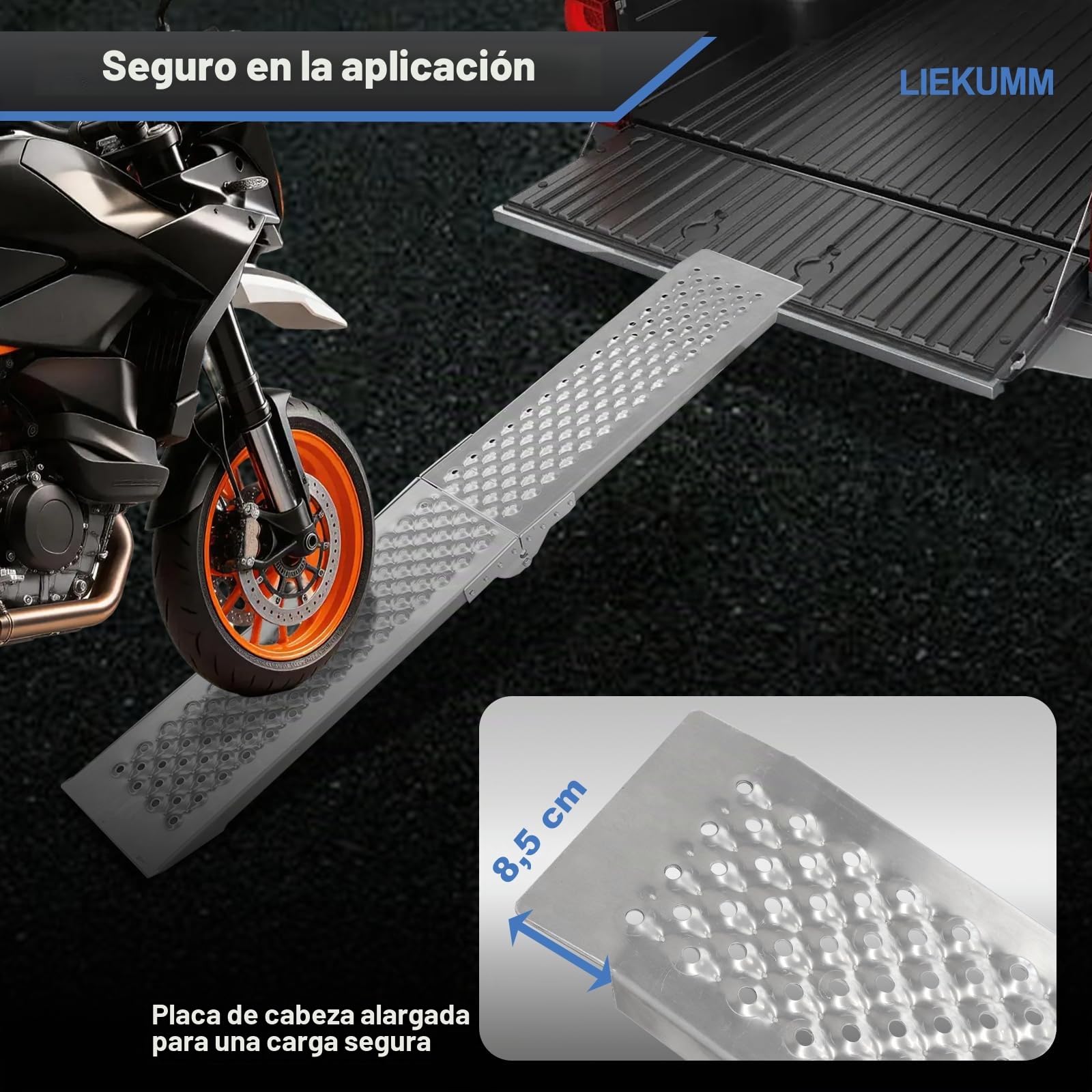 LIEKUMM 2 rampas de acceso de aluminio, capacidad de carga de 400 kg, 150 x 23 cm, plegables, para remolques, motos, para automóviles, rampas de carga ligeras para escaleras, ATV, UTV, quad, bicicleta