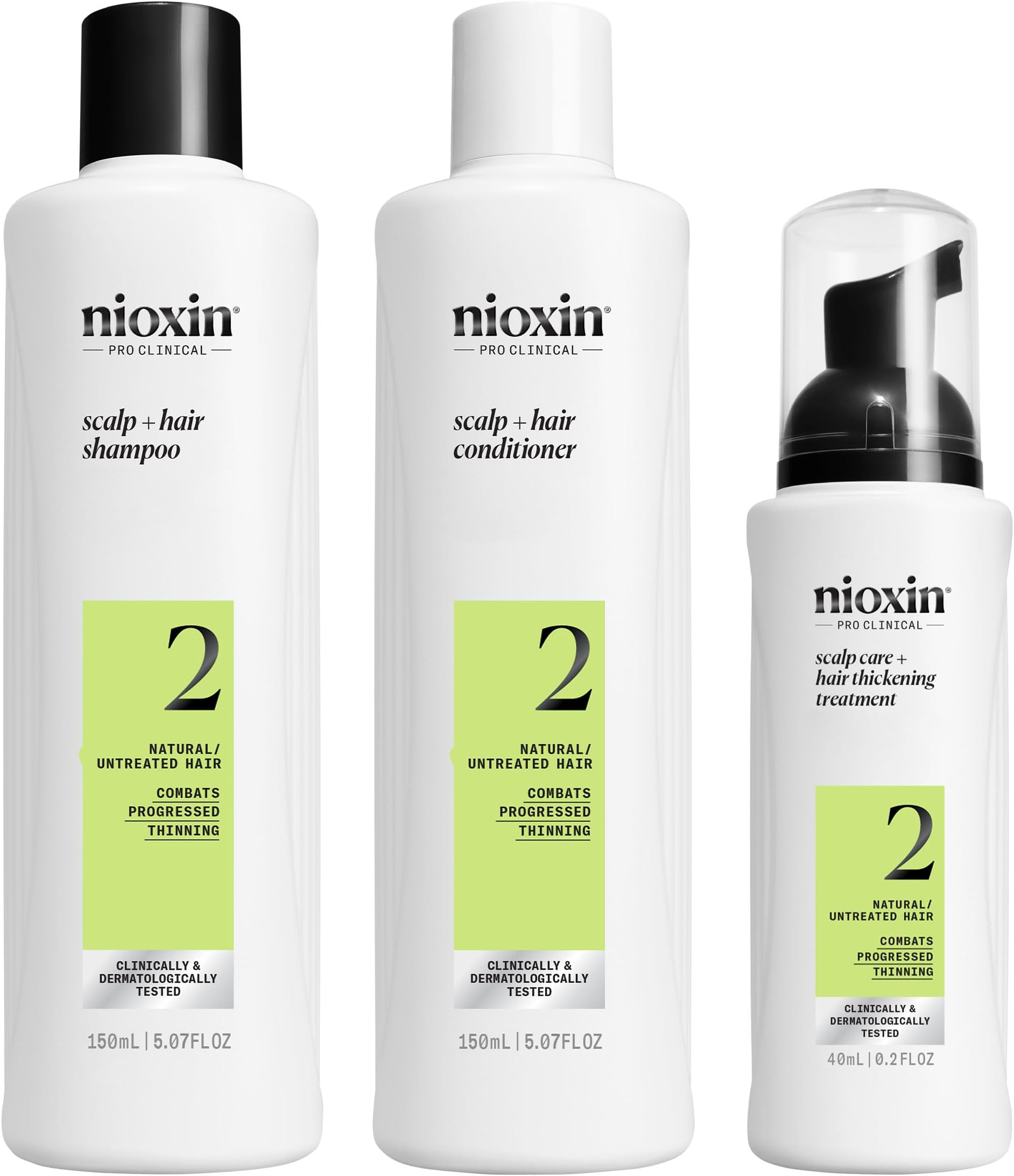 Nioxin System 2 - Hair Thickening System For Natural Hair with Progressed Thinning - Biotin & Niacinamide - Shampoo, Conditioner, Serum